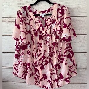 Liz Claiborne Pink and White Floral Blouse Size 1X Office Summer Career Church